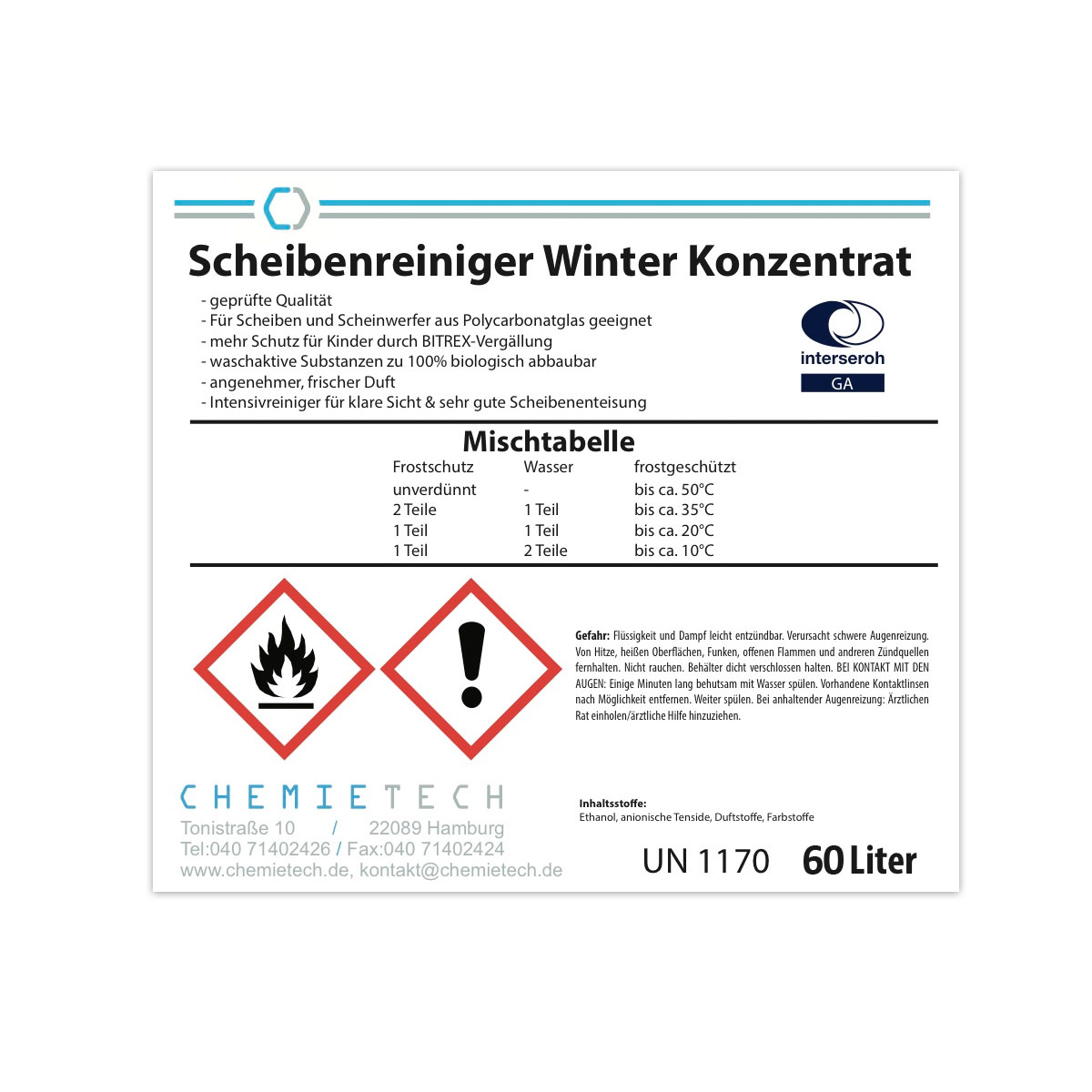 1 x 60 Liter Scheibenreiniger Winter