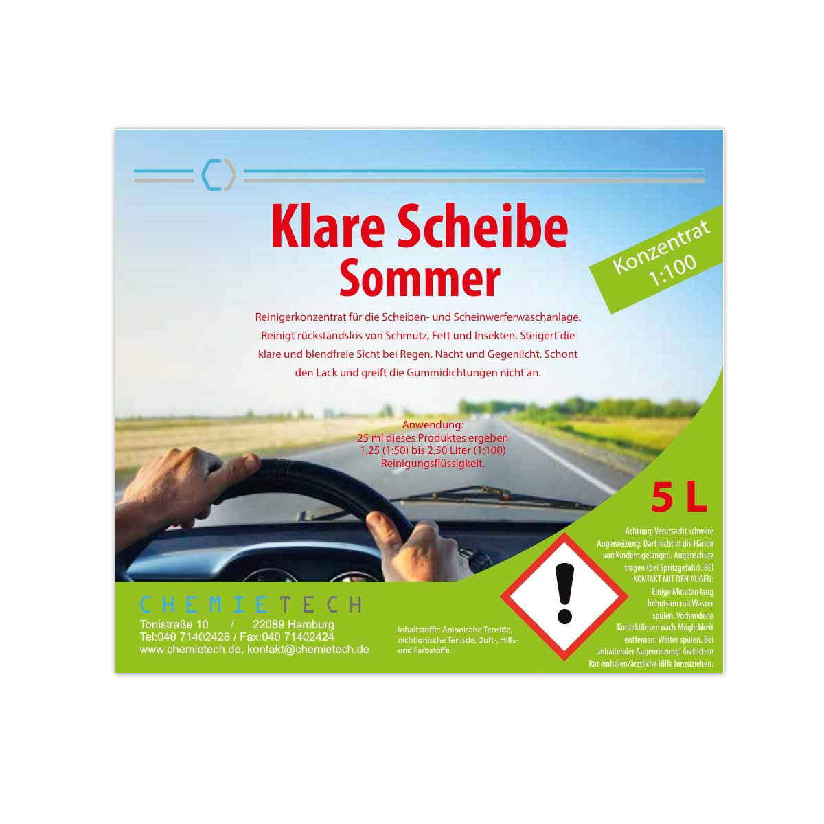 CT Klare Scheibe, Scheibenreiniger Sommer 1:100 Konzentrat 5 Ltr.
